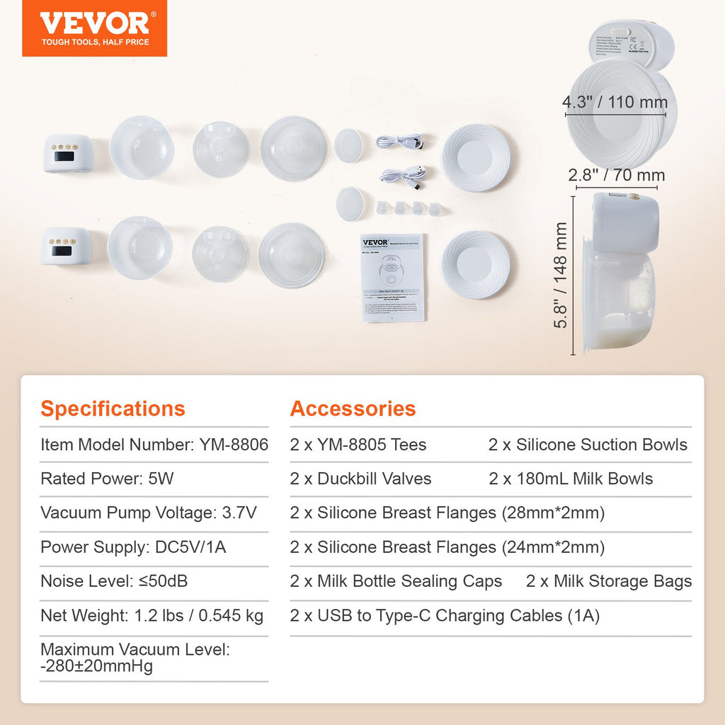 VEVOR BreastPump, Wearable Electric Breast Pumps Hands Free,