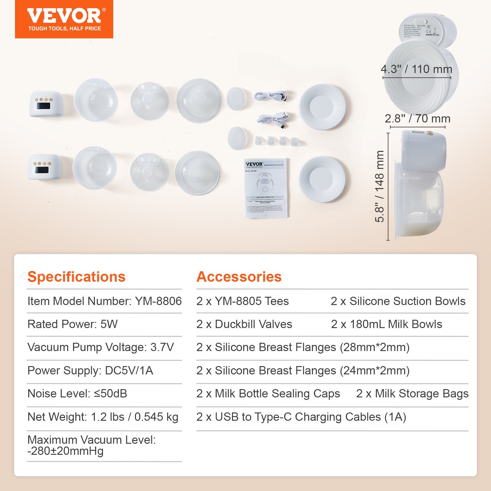 VEVOR BreastPump, Wearable Electric Breast Pumps Hands Free,