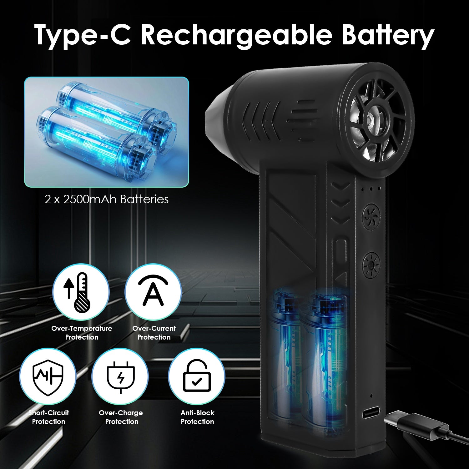 1Pc Compressed Air Duster With LED Light Up To 150000RPM Speed For PC Keyboard Cleaning
