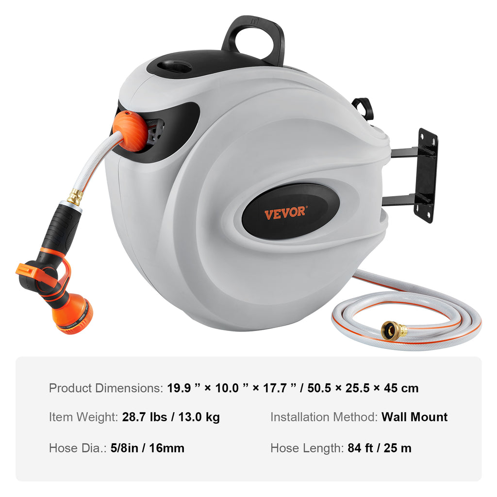 VEVOR Retractable Hose Reel Water Hose Reel Swivel Wall-Mounted