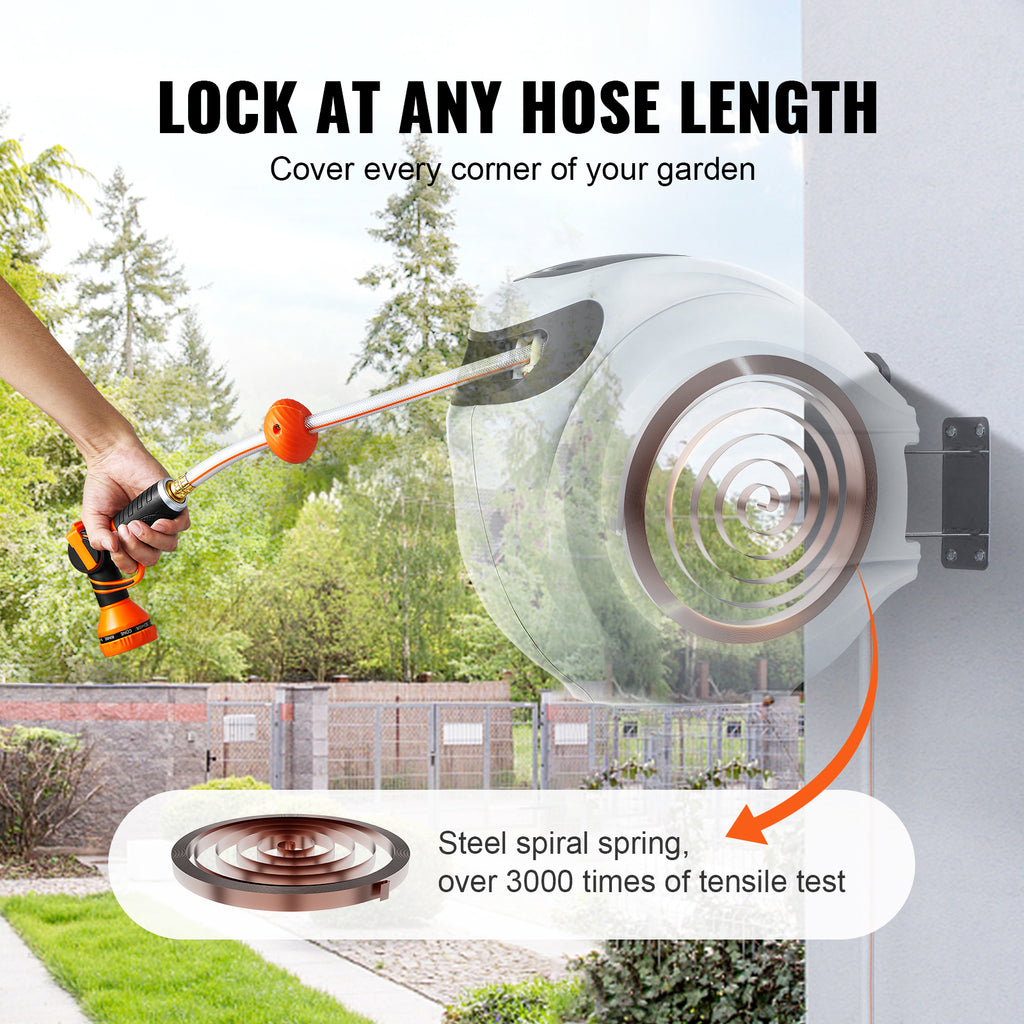 VEVOR Retractable Hose Reel Water Hose Reel Swivel Wall-Mounted