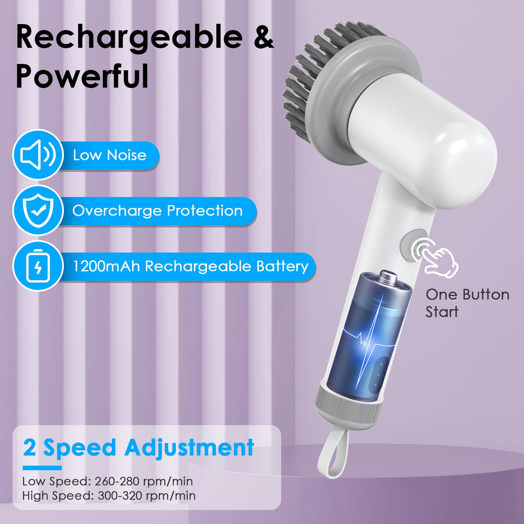 1Set Electric Handheld Spin Scrubber Cordless Cleaning Brush With 2 Rotating