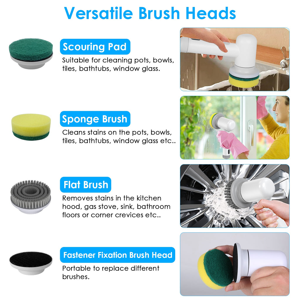 1Set Electric Handheld Spin Scrubber Cordless Cleaning Brush With 2 Rotating